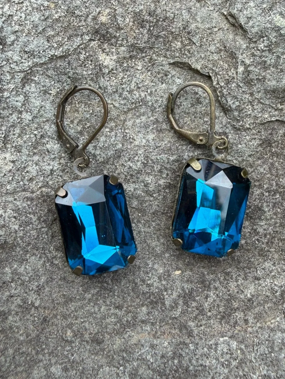 Vintage Blue Crystal Rectangular Drop Earrings